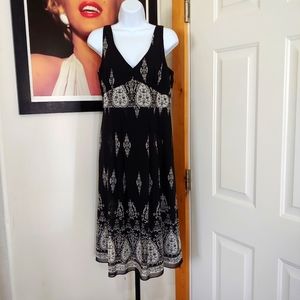 Paisley Print V-Neck Dress, Women's Size 12, Black and White